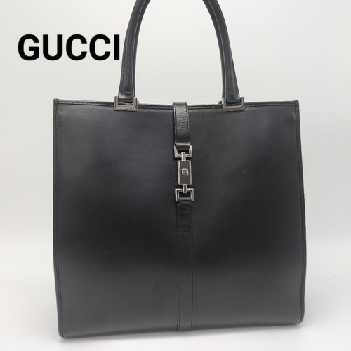 GUCCI Black Leather Tote Handbag Shoulder Bag jackie - Picture 21 of 24