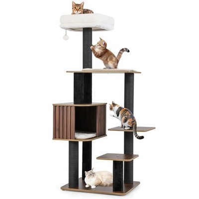 59.5  Tall Cat Tower w/Cushion Top Perch, Detachable Mats, Scratching Posts