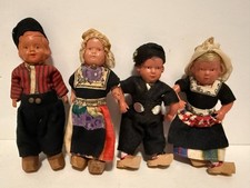 Vintage CELLULOID DOLLS Set of 4 Holland Dutch Wood Clogs Shoes 5"-5.75"
