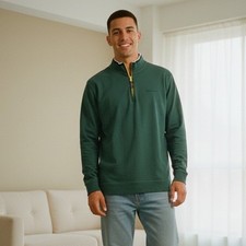 Ben Sherman Men's Green Quarter Zip Long Sleeve Pullover Sweatshirt