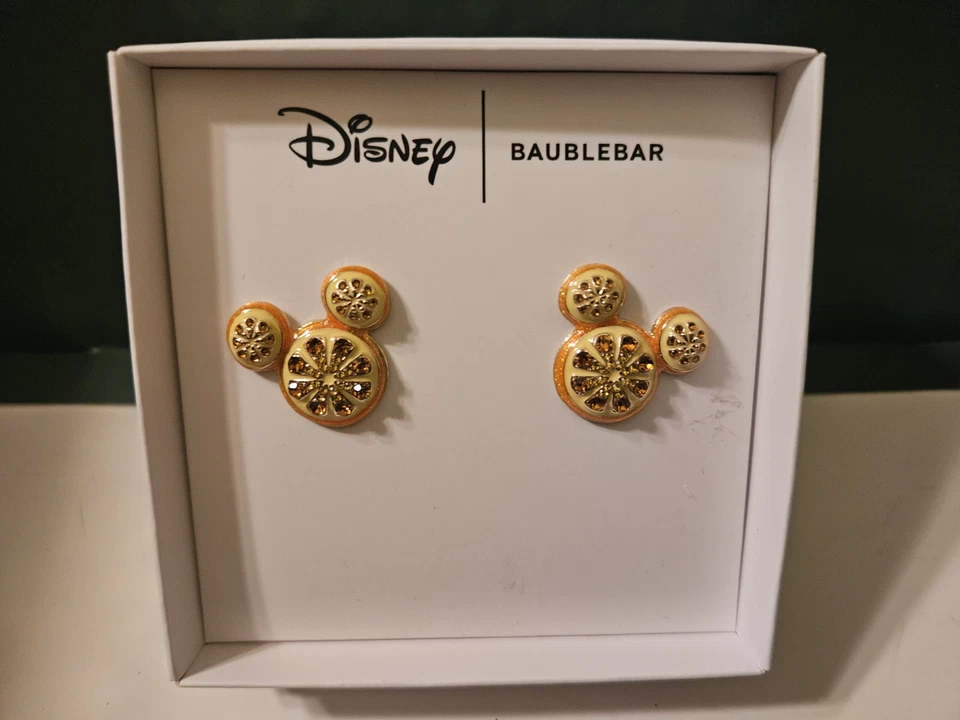 Nuevo en Caja Disney Mickey Mouse Cristal Pavimentado Naranja Rebanada Bouchería Pendientes Nuevo en Caja  Foto 2 de 4