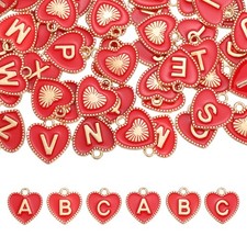 52 Pcs Letter Initial Charm A-Z Heart Letter Charm Red 