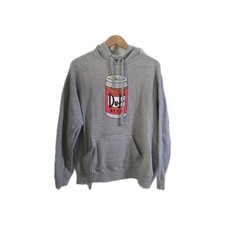 Universal Studios The Simpsons Duff Beer Can Gray Hoodie Sz L W/Beer Can Pocket