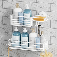 Shower Caddy Suction Cup 2 Pack with Hooks  Soap Holder, Heavy Duty Shower Orga