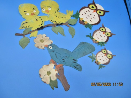Vintage Refrigerator Stick On's from the 1970's Tweetie Bird, Bluebird & Owl's