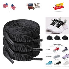 Unisex 3 Pair 54" Wide Flat Laces Elegant Black Shoelaces for All Footwear