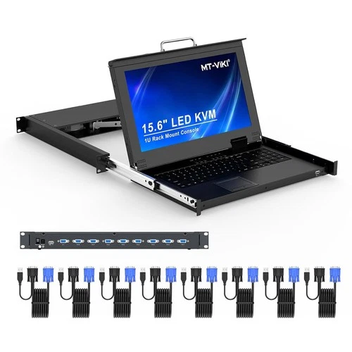 MT-VIKI 15.6" LCD KVM Switch Console 8 port VGA, 1U Rackmount 23.6-31.5' Depth