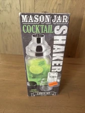 Mason Jar Cocktail Shaker 5 Piece Set Includes Two Shot Glasses Home Bar Set