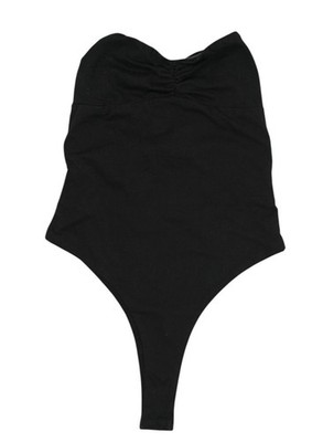 Meshki Lace-Up Strapless Back Thong Bodysuit in Black