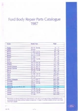 FORD ECONOVAN (EUROPEAN SPEC) 1985-87 FACTORY BODY PANELS PICTORIAL PARTS LIST