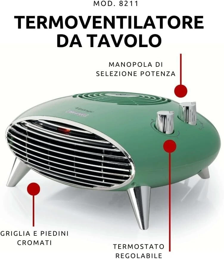 Ariete 8211 Termoventilatore da tavolo, 200W, termostato, Verde - Rotex - Immagine 4 di 4