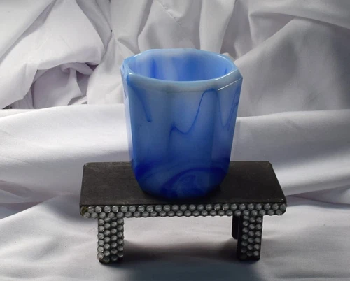 Akro Agate Cigarette Cup Slag Glass Blue Glass Vintage