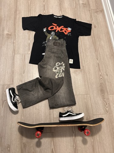 Y2K Ecko Untld. Baggy Skater Hip Hop Embroidered Grey Jeans Pocket Design (34x28