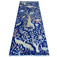 2'10" x 7'10" Chelsea Blue Wool Hand Knotted Afghan Peshawar Runner Rug R74598