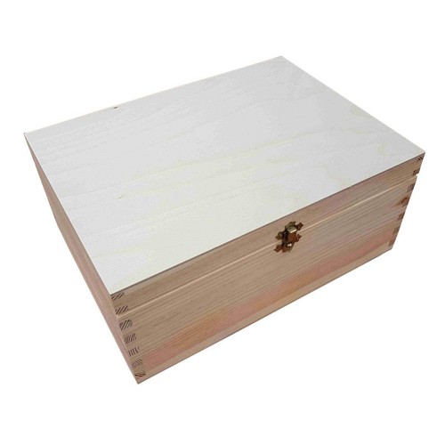 Wooden Box for Paper A4 Size, 13.5 cm High, Unpainted/Decoupage, Lockable Latch - Picture 3 of 5