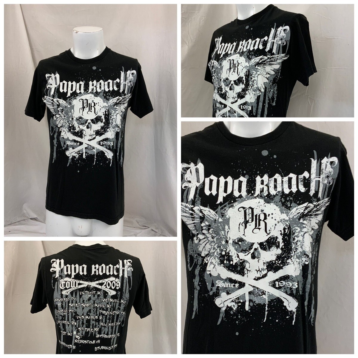 トップス Vintage Papa Roach T-Shirt Concert Tour Papa Roach Tour 2009 Concert Tee Shirt S Black Crew Cotton Mint