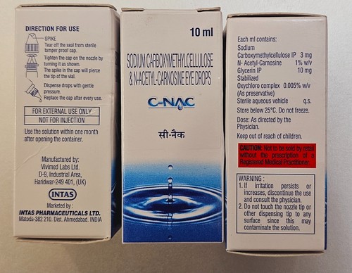 Collyre C-NAC N-acétylcarnosine 10ml - Pour Cataracte - Neuf - Fabriqué En Inde