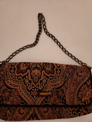 Talbots Shoulder or Clutch Purse Paisley Tapestry Boho Chic Vintage Look 
