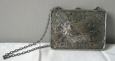 Blackinton Art Nouveau Sterling Silver Repousse Floral Scroll Work Purse Silk
