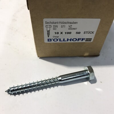 50x Böllhoff Sechskant Holzschrauben 10 x 100 mm, DIN 571, Verzinkt (K)