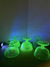 Vintage Hocking Cameo Design Green Uranium Glass 5 Dessert Cups. 1930’s