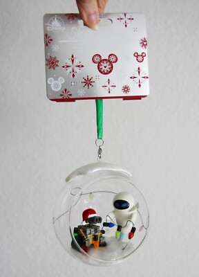 Disney WALL E and EVE Glass Globe Dome Sketchbook Ornament Holiday Christmas NWT