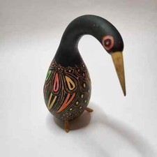 Bird Folk Art Rattle Dried Gourd Hand Painted Animal 5.5" Collectible Home Decor