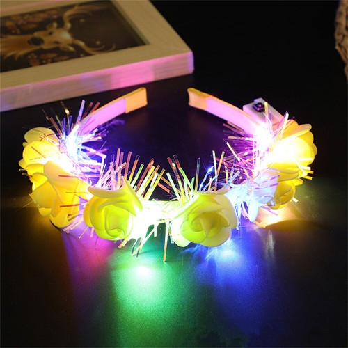 LED Flashing Flower Headband Women Girl Light Up Hair Wreath Garlands Headwear - Picture 15 of 19