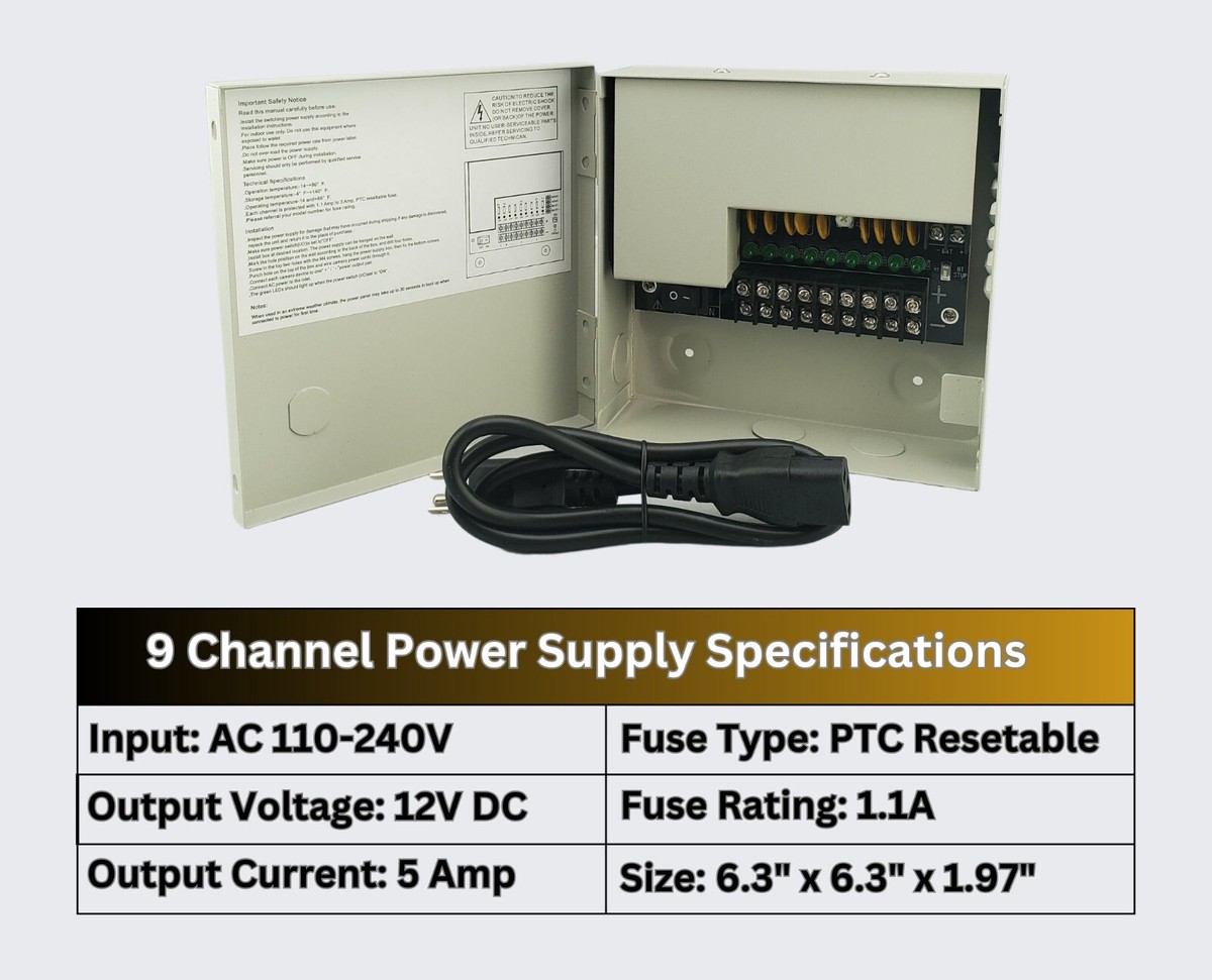 12V Voedingsbox voor CCTV-camera 9 kanalen Uitgang AC 110V/220V naar DC 12V 5A 60W CCTV PSU Stroomverdelingsbox