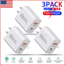 3Pcs 20w Pd Wall Charger USB Type-c Qc 3.0 Fast Power Adapter For Iphone Samsung