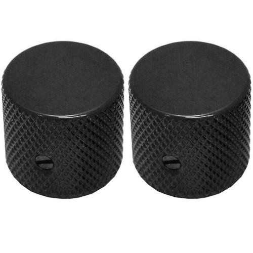 NEW (2) Black Brass Flat Barrel Knobs w/ Set Screw for Telecaster, Bass