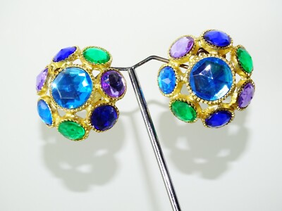 Boucles D'oreilles Vintage Clips Créateur - Diamètre 3.7 Cm, Doré, Plastique, Très Bon état