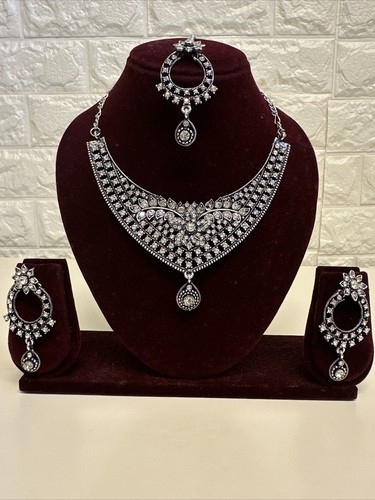 Ethnic Bollywood Style Tibetan Silver Oxidized Choker Necklaces Indian Jewelry - Picture 5 of 22