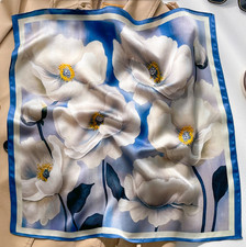100 Silk 20" small Square Scarf Women neckerchief Wrap floral blue yellow WS454
