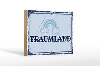 Holzschild Spruch 18X12 Cm Traumland Blau Regenbogen Deko Schild