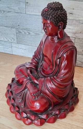 Buda Shakyamuni Flor de Loto Meditación Tallada a Mano Estatua Arte Resina Roja - Imagen 2 de 19