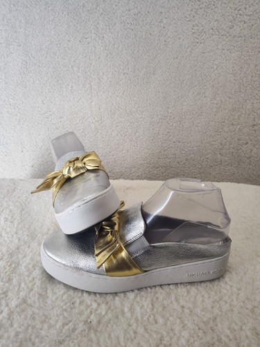 Michael Kors Willa Women Sandals 8M Silver Metallic Leather Mule Platform Shoes - Picture 15 of 20