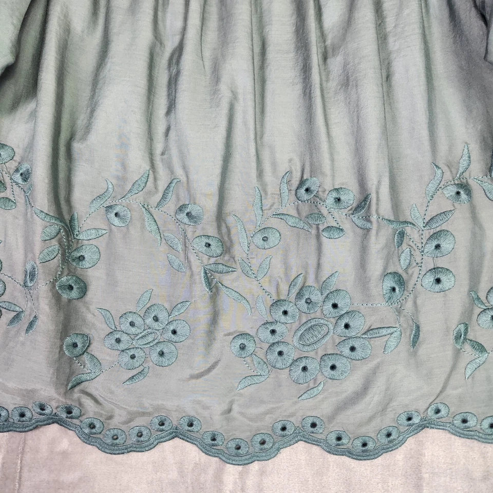 Blusa Hazel Feminina S Verde Manga Balão 3/4 Seda Bordada Boho Cottagecore - Imagem 4 de 4