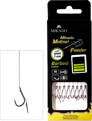 Mikado Method Feeder Rig Barbed MF13Geflochten 8er-Pack 7mm Spike/Bait Band/Push