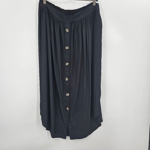 J.Jill Midirock schwarz Pull-On Plissee Knopfleiste asymmetrischer Saum Gr. L - Bild 3 von 6