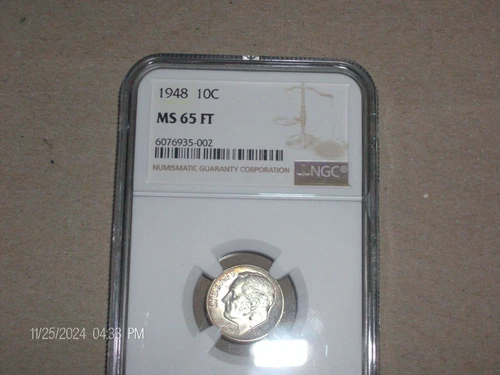 1948 Silver Roosevelt Dime NGC MS65 FT  (Full Torch)