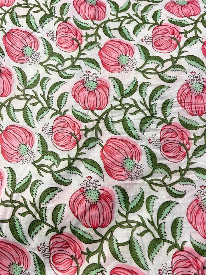 5 Yard Hand Block Print Handmade Cotton Indian Natural Sanganeri Print Fabric. - Image 3 of 4