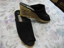 Ladies Vintage Alfresco Black Wedge Heel Slide Espadrille Sandals - SZ 8.5 - EXC
