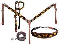 Leather Western Tack Set With Headstall ,Breast Collar and Reins.