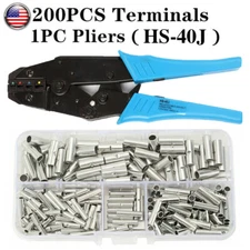 200Pcs Bare Copper Terminals Uninsulated Ferrules Splice Wire Crimp Connectors