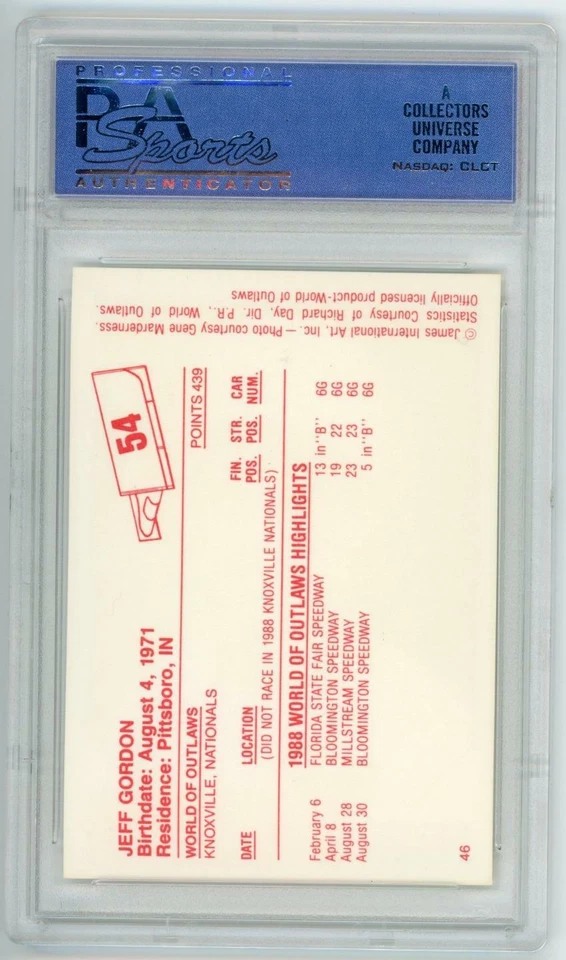 1988 World of Outlaws Jeff Gordon 2nd Card Ever Card 54 #54 PSA 9 OC MINT NASCAR - Image 2 of 2