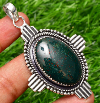 Blood Stone Gemstone 925 Sterling Silver Handmade Jewelry Pendant 2.10''