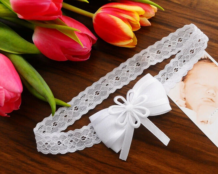 LA BORTINI Haarschmuck Baby Haarband Weiß Taufe Fest Schleife ab 0 Mon Stirnband Kopfband