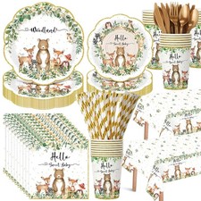 452 Pcs Woodland Baby Shower Decorations for 50 Guests, Forest Animals Woodla...