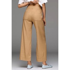 Maeve Colette Linen Stretch High Rise Wide Leg Petite Pants Camel 28P